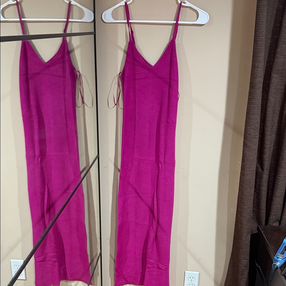Fuchsia and Gray Maxi Slip Dress with Spaghetti Straps